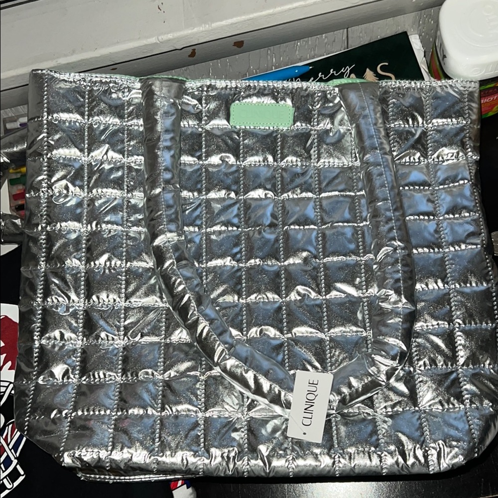 Clinique Silver Quilted Tote Bag